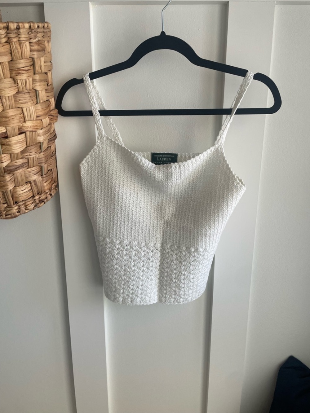 Lauren Ralph Lauren White Textured Knit Cropped Cami